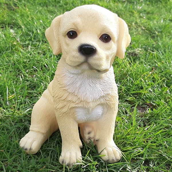 Puppy Labrador Retriever blond, levensecht beeldje 15cm hoog