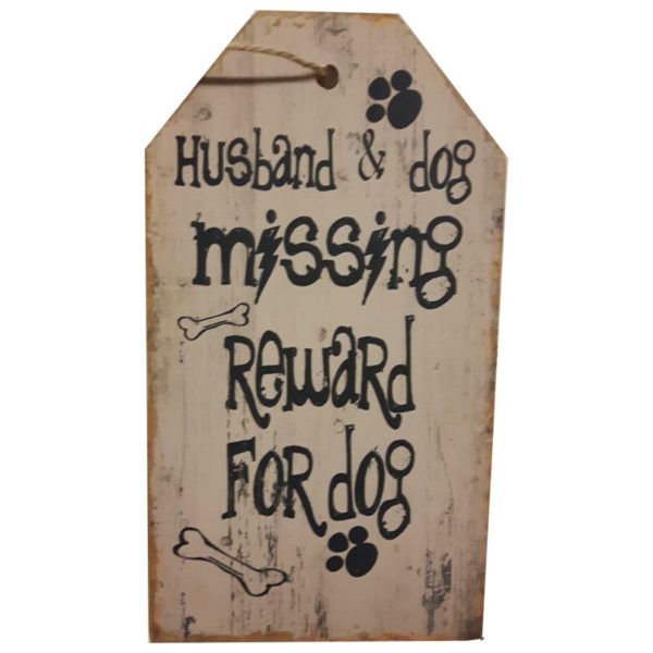 Tekstbord - "Husband & Dog Missing"