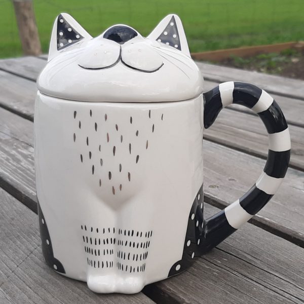 katten mok wit en zwart met 3d deksel