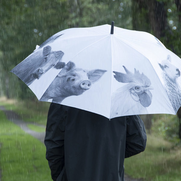 boerderijdieren paraplu in zwart en wit